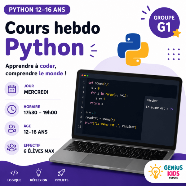 Cours Python – Mercredi 17h30 – Groupe G1