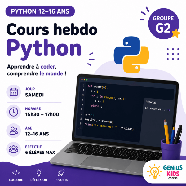 Cours Python G2 — Samedi 15h30 — Paiement annuel