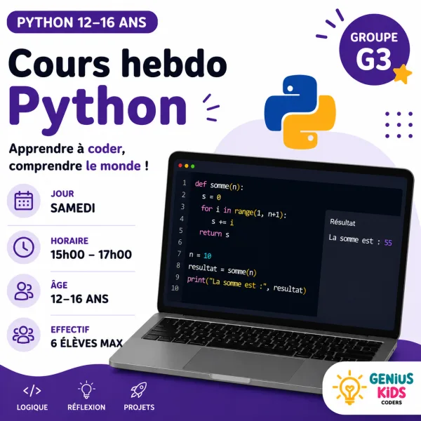Cours Python G3 — Samedi 17h30 — Paiement annuel