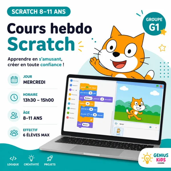 Cours Scratch G1 — Mercredi 13h30 — Paiement annuel