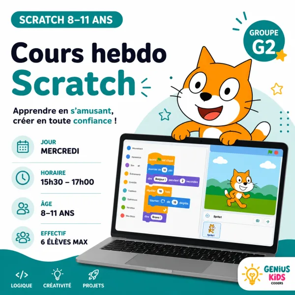 Cours Scratch G2 — Mercredi 15h30 — Paiement annuel