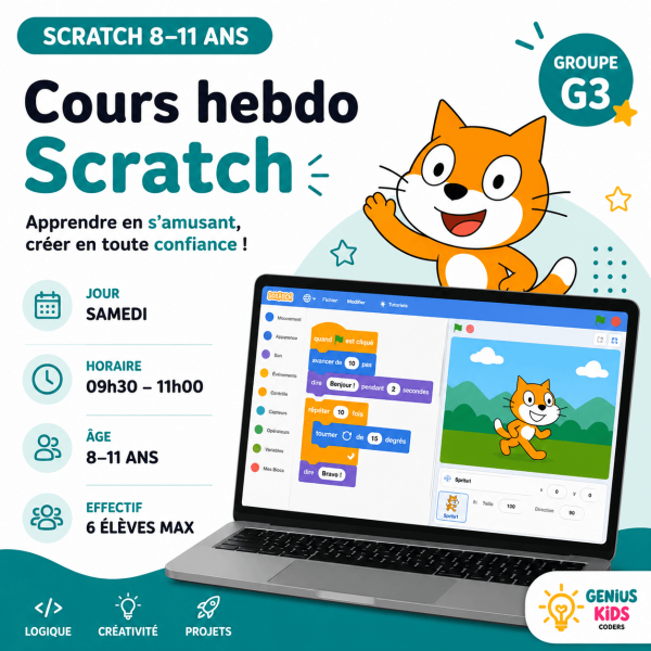 Cours Scratch 8–11 ans – Samedi 9h30 (G3)
