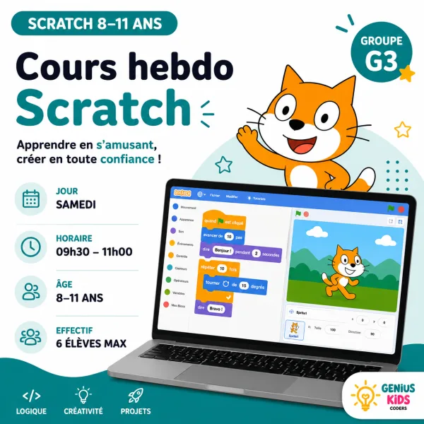 Cours Scratch 8–11 ans – Samedi 9h30 (G3)