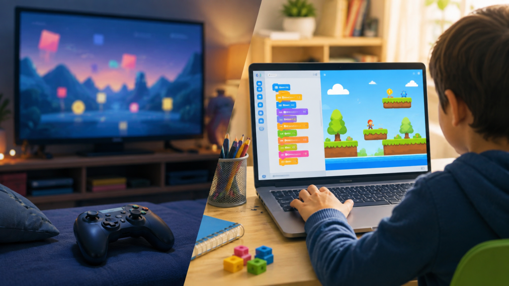 Enfant passant du jeu vidéo passif à la création de son propre jeu